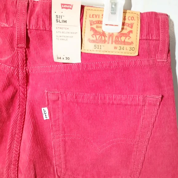 Mens Levi's 511 Red Corduroy Pants Size 34x34 - Picture 3 of 7